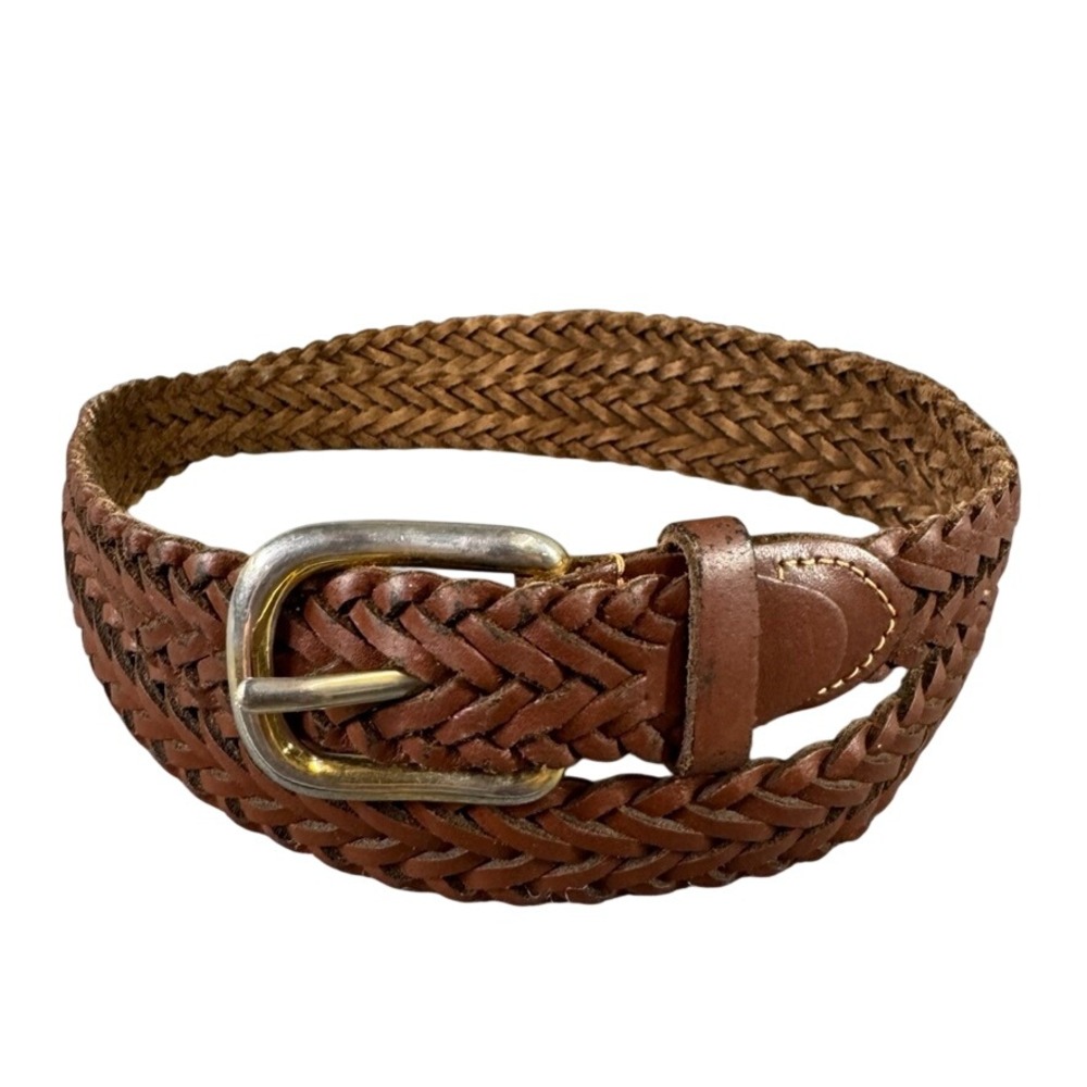 Vintage Argentina Woven Braided Brown Split Leather Belt Gold Buckle 42